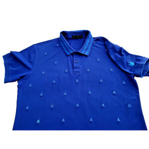 G/FORE Skull & Crossbones AOP Golf Performance Polo Shirt Blue Medium Men